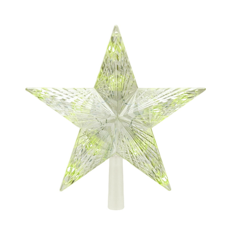 Christmas tree topper star with iridescent green shimmer and clear base cap