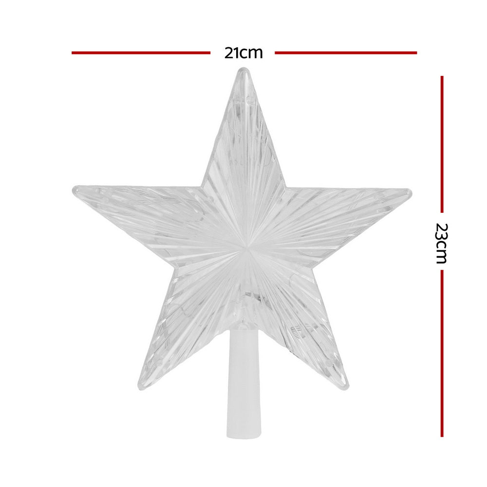 Christmas tree topper star with silvery glitter finish and white vertical base