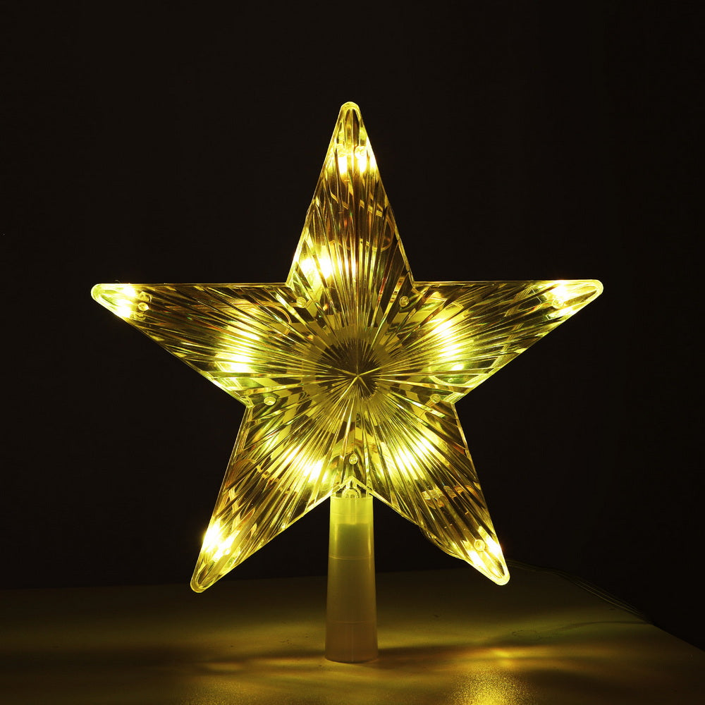 Christmas tree topper star with warm yellow LED glow and pointed top