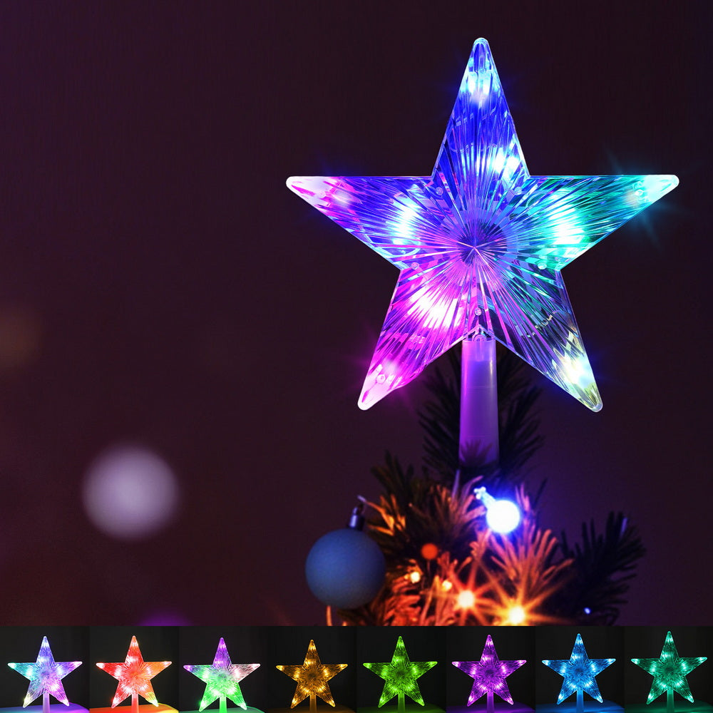 Christmas tree topper star with purple and blue LED glow