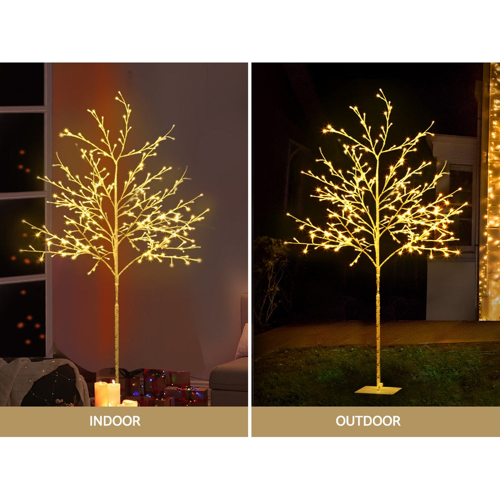 Warm white LED Christmas tree with base stand, illuminated twig branches
