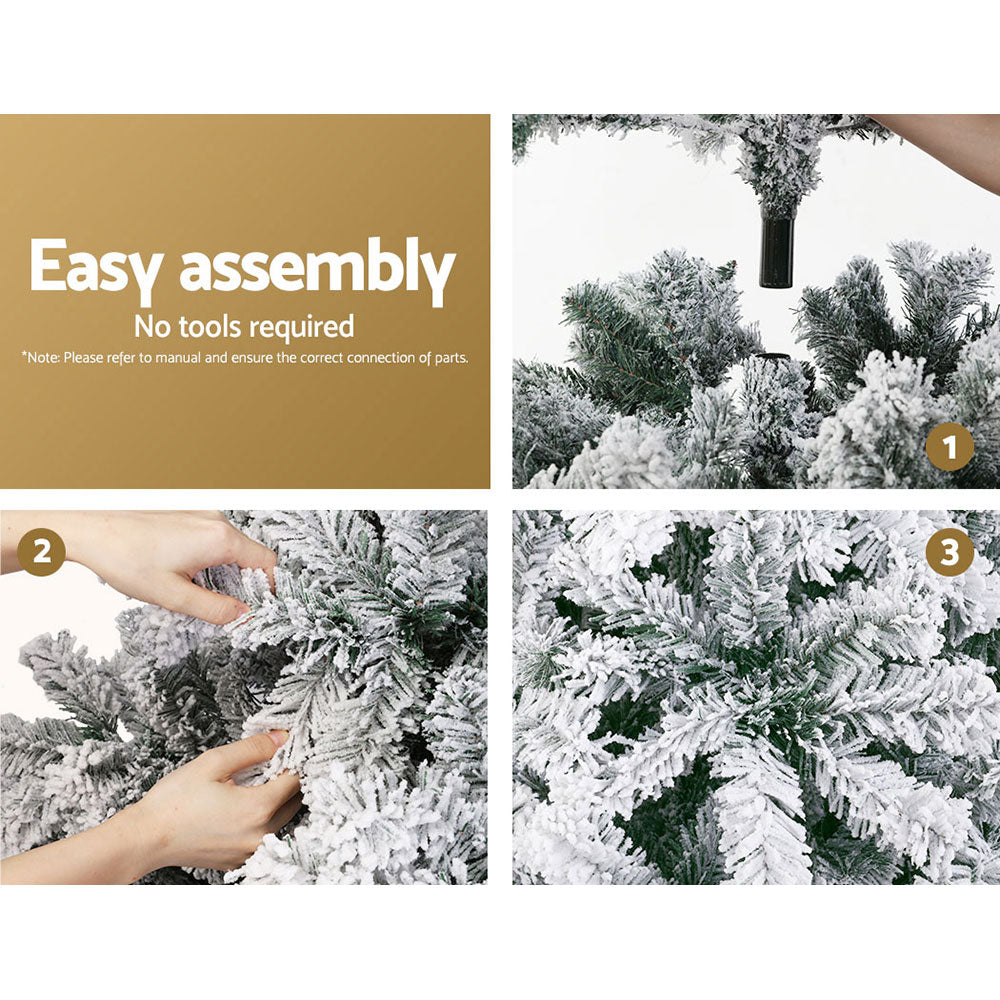 Snow flocked Christmas tree branches shown during easy setup