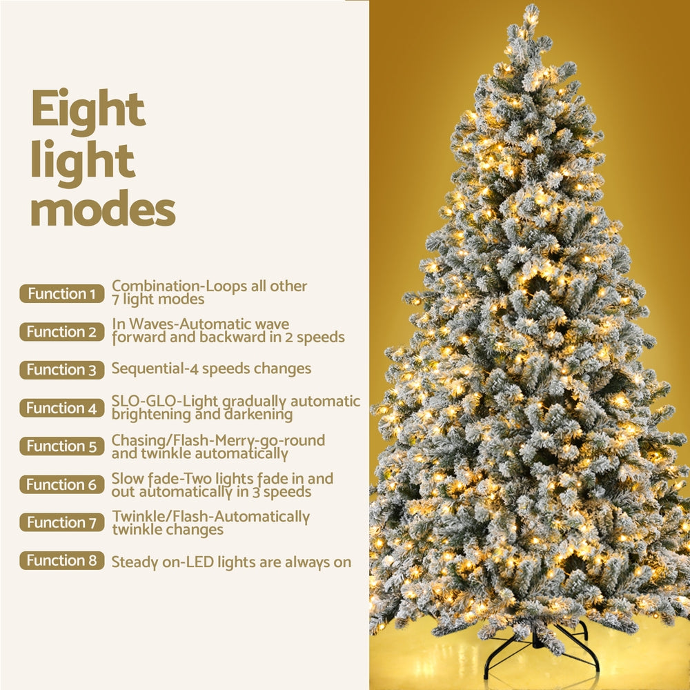 Snow-frosted Christmas tree with warm white LED lights, 1.8 m height