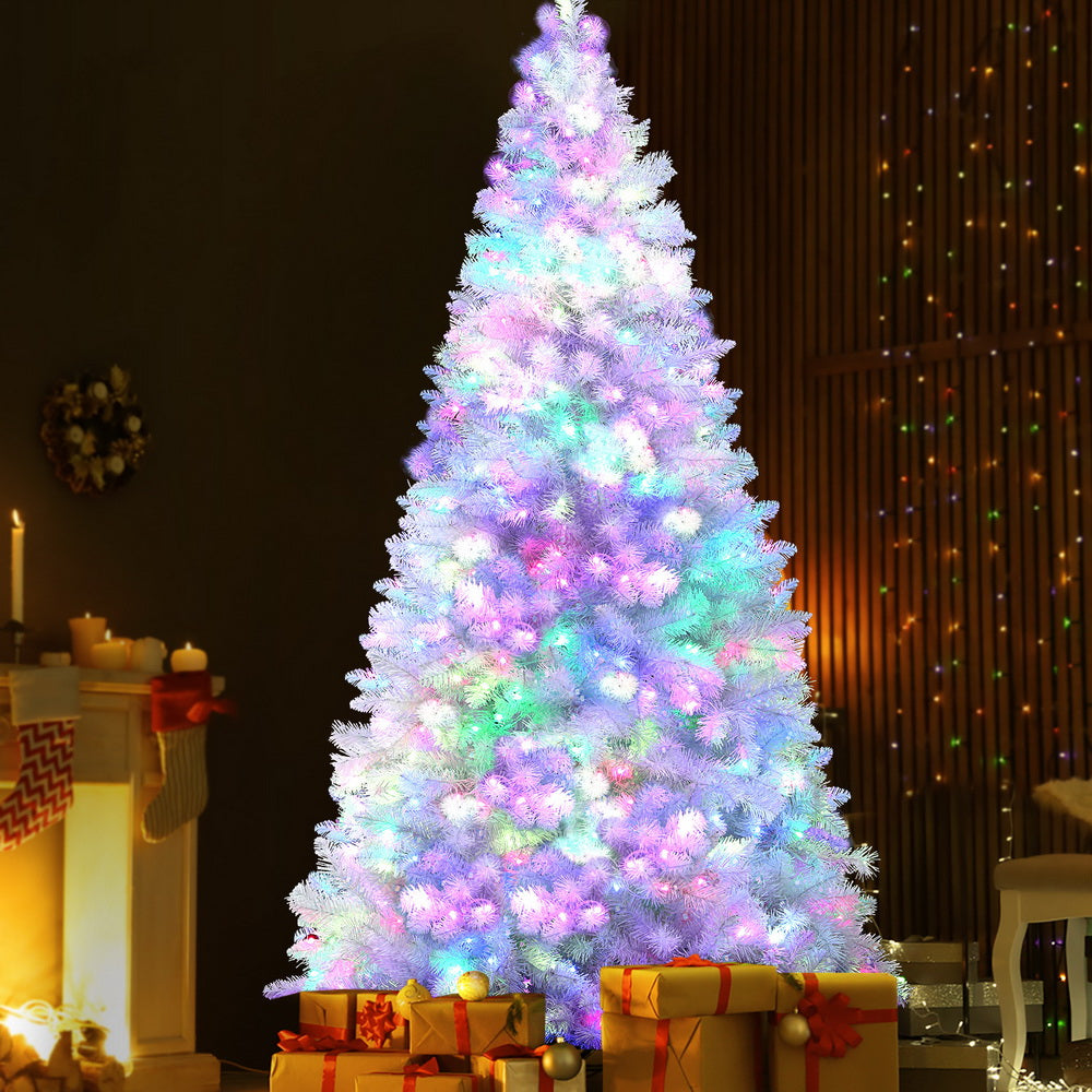 Artificial Christmas tree with multicolor LED lights and snow tips