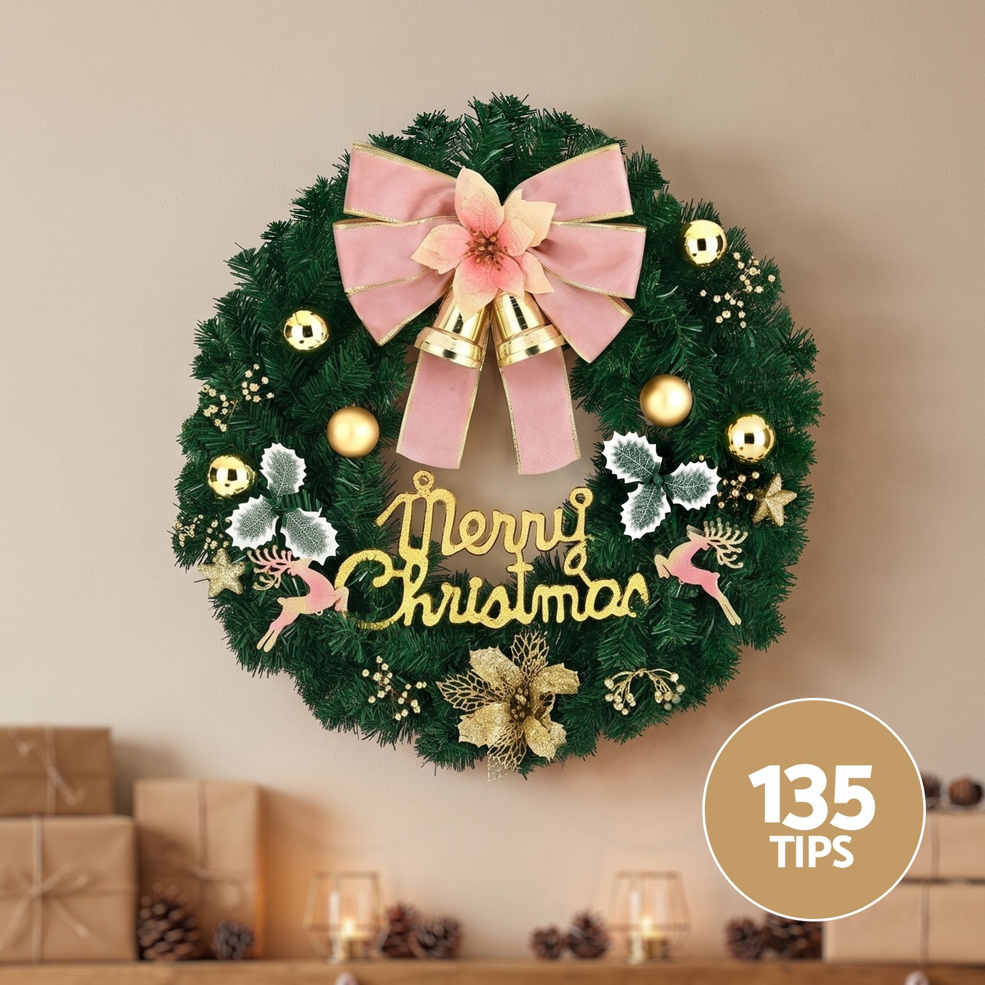 Jingle Jollys Christmas Wreath 60CM Garland Flowers Baubles Party Decorations Bedworld