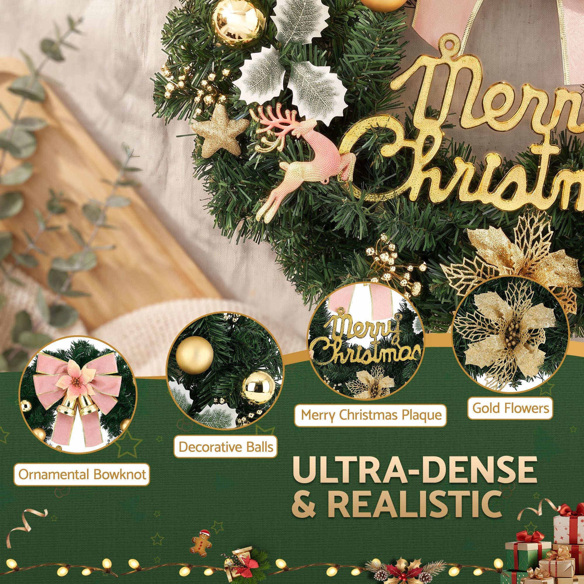 Jingle Jollys Christmas Wreath 60CM Garland Flowers Baubles Party Decorations Bedworld