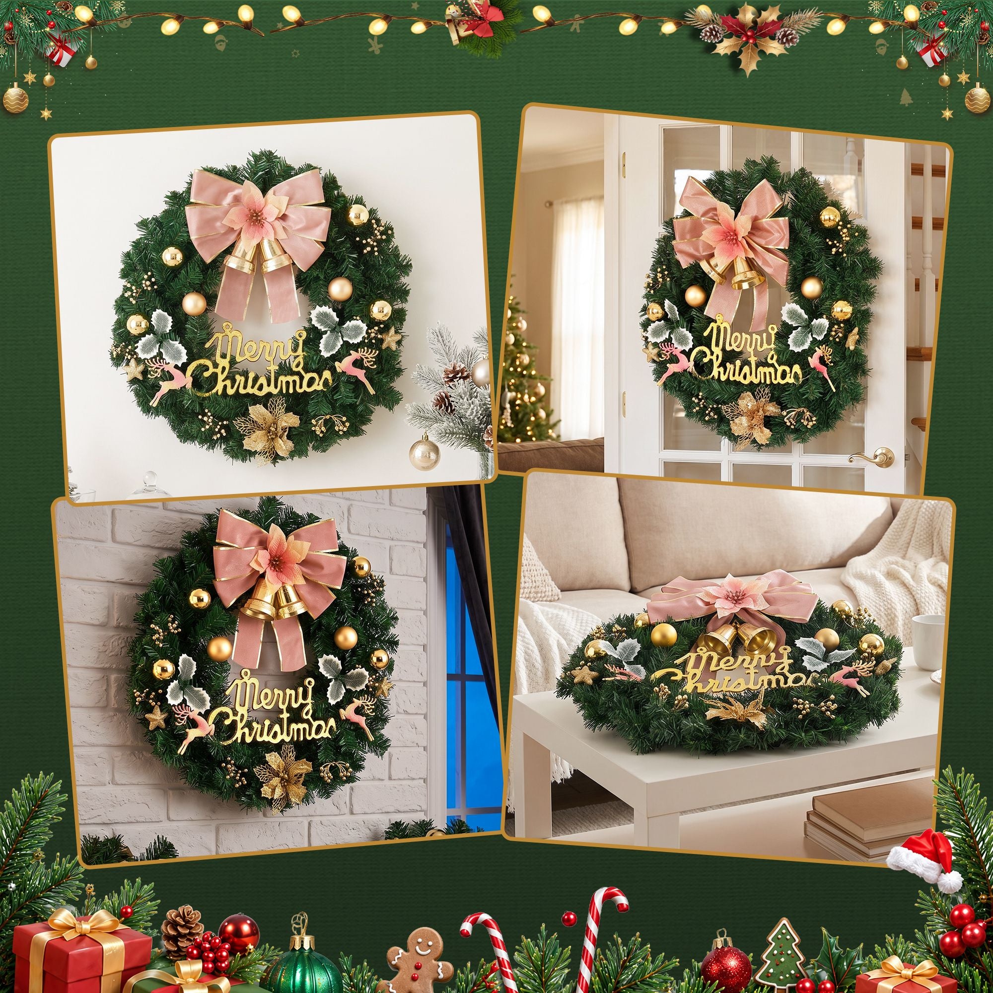 Jingle Jollys Christmas Wreath 60CM Garland Flowers Baubles Party Decorations Bedworld