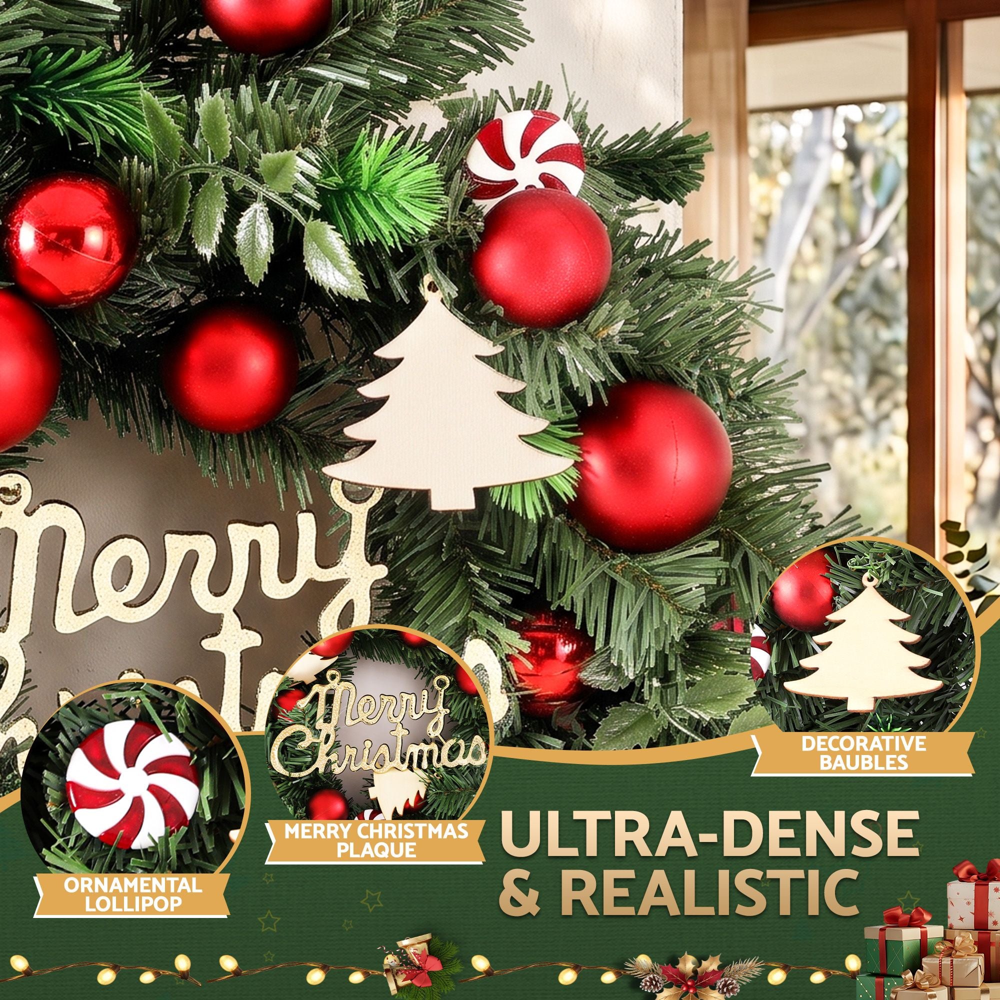 Jingle Jollys Christmas Wreath 40CM Xmas Garland Baubles Ornaments Party Decor Bedworld