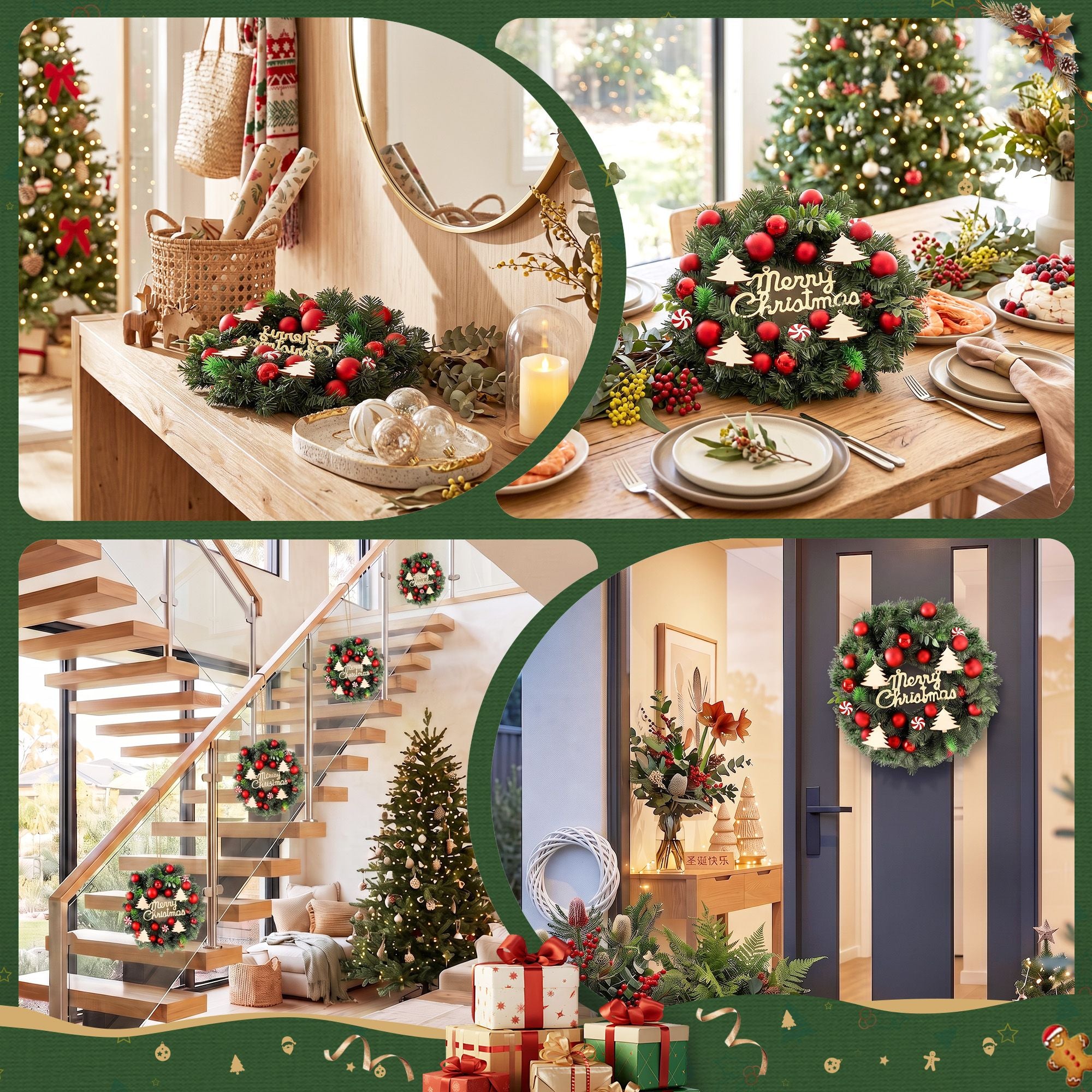 Jingle Jollys Christmas Wreath 40CM Xmas Garland Baubles Ornaments Party Decor Bedworld