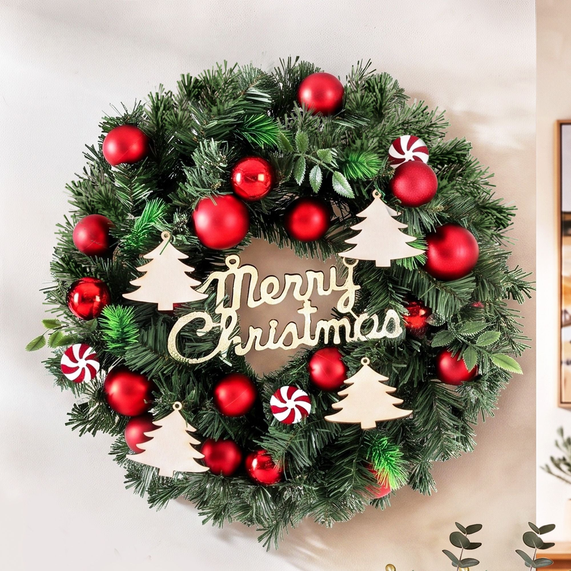 Jingle Jollys Christmas Wreath 40CM Xmas Garland Baubles Ornaments Party Decor Bedworld