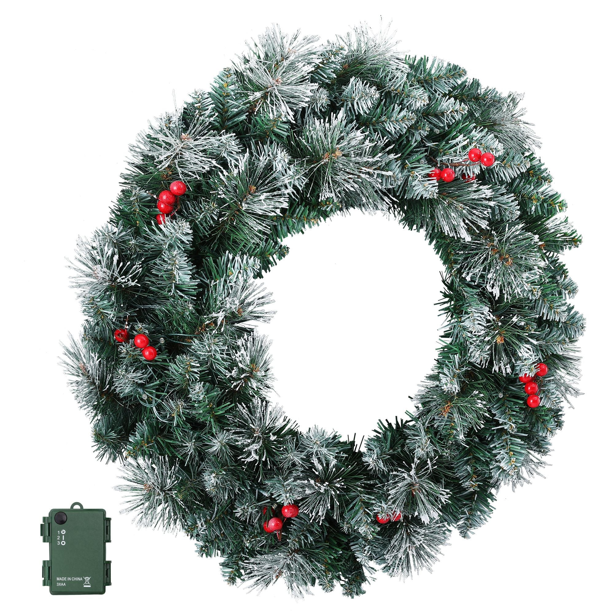 Jingle Jollys 60cm Christmas Wreath LED Lights Snowy Berries Garland Party Decor Bedworld