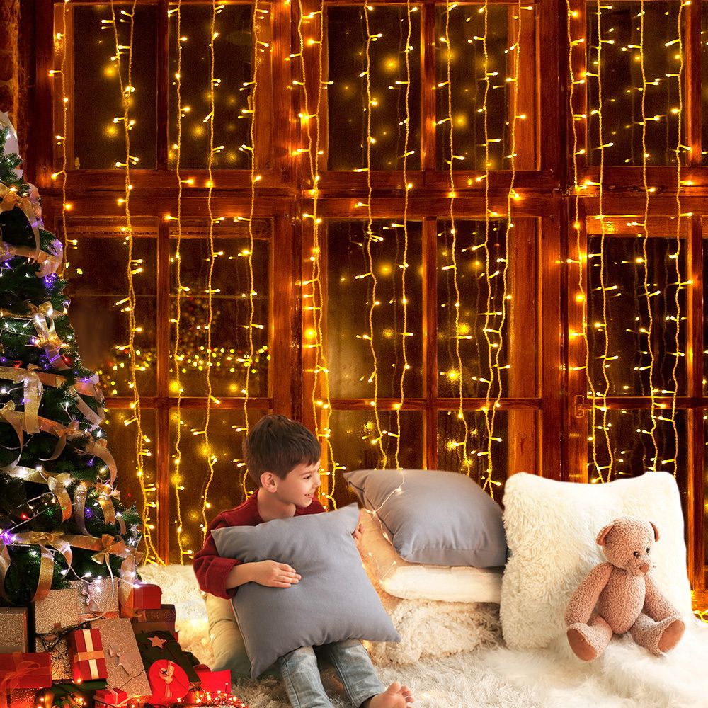 3X6M Christmas Lights Curtain Light Warm White 600 LED Jingle Jollys Bedworld
