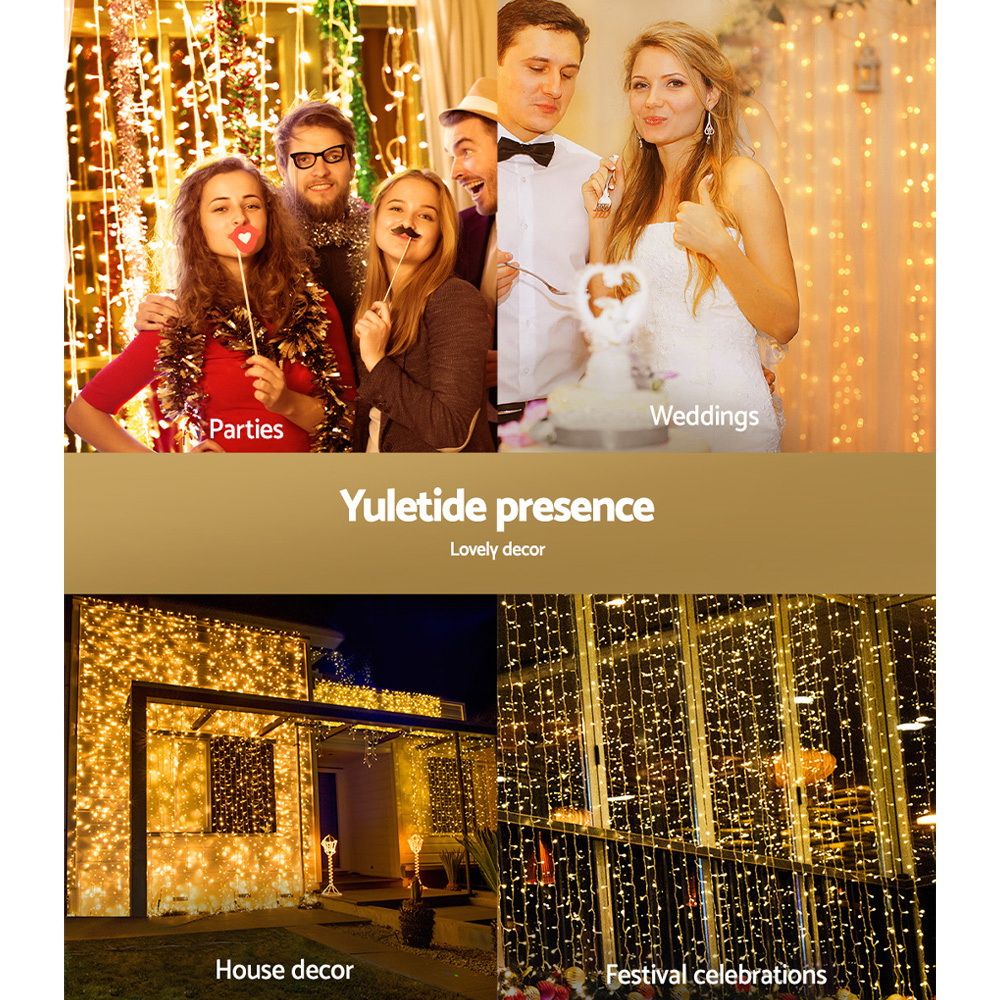 3X6M Christmas Lights Curtain Light Warm White 600 LED Jingle Jollys Bedworld