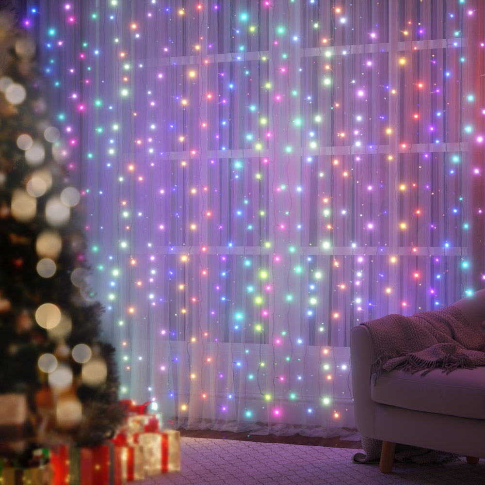 RGB LED curtain lights with vertical rainbow bulbs forming a glowing backdrop