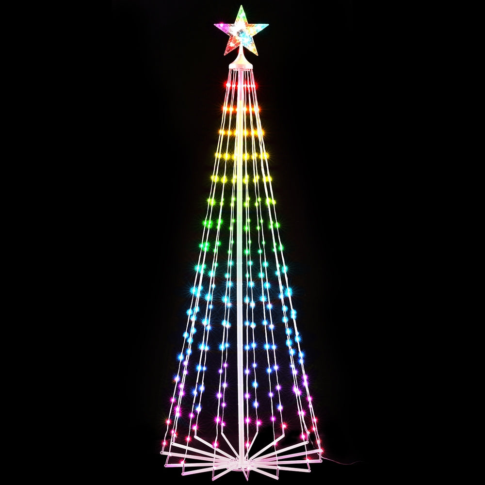 RGB LED fairy light tree with star topper on a clear wire cone frame