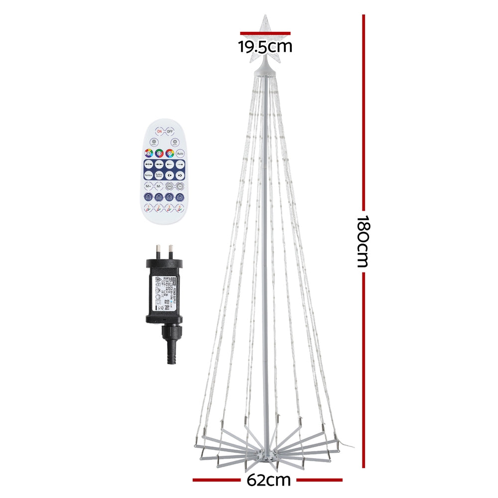 LED tree light set with clear wire cone, star topper, and color remote control