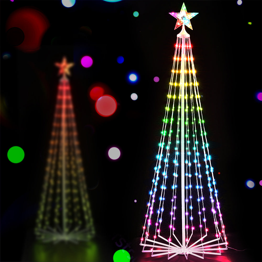 RGB LED fairy light tree with star topper on a wire cone frame