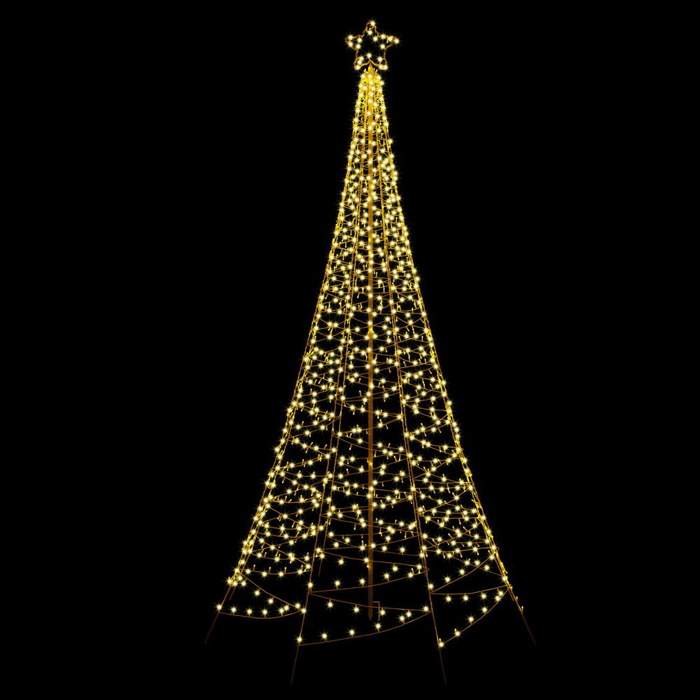 Gold LED solar Christmas tree net lights with star topper and conical frame