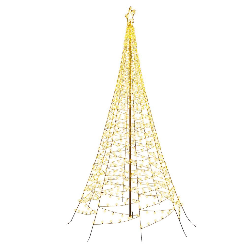 Gold LED Christmas tree net lights with star topper and three-legged metal frame