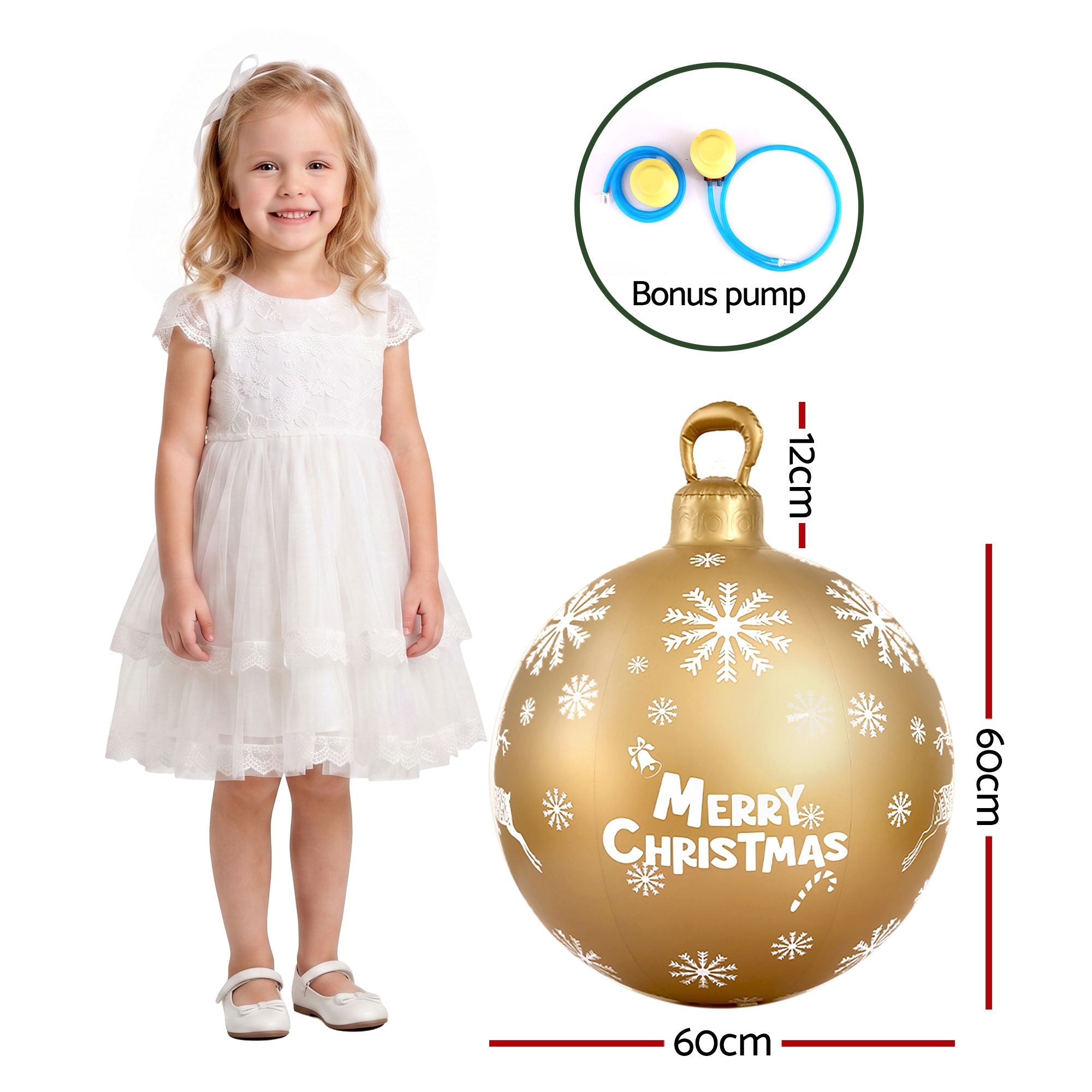 Jingle Jollys Christmas Inflatable Ball Bauble 60cm Outdoor Decoration Gold Bedworld