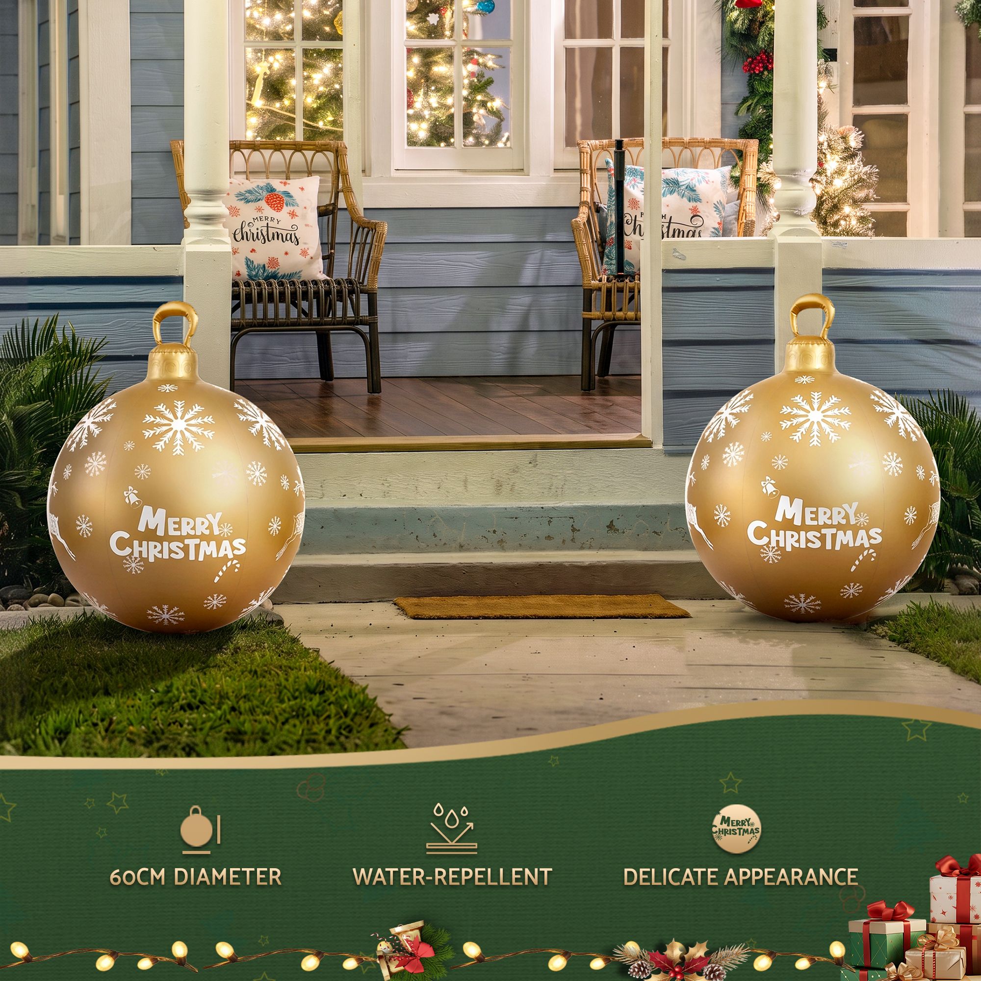 Jingle Jollys Christmas Inflatable Ball Bauble 60cm Outdoor Decoration Gold Bedworld