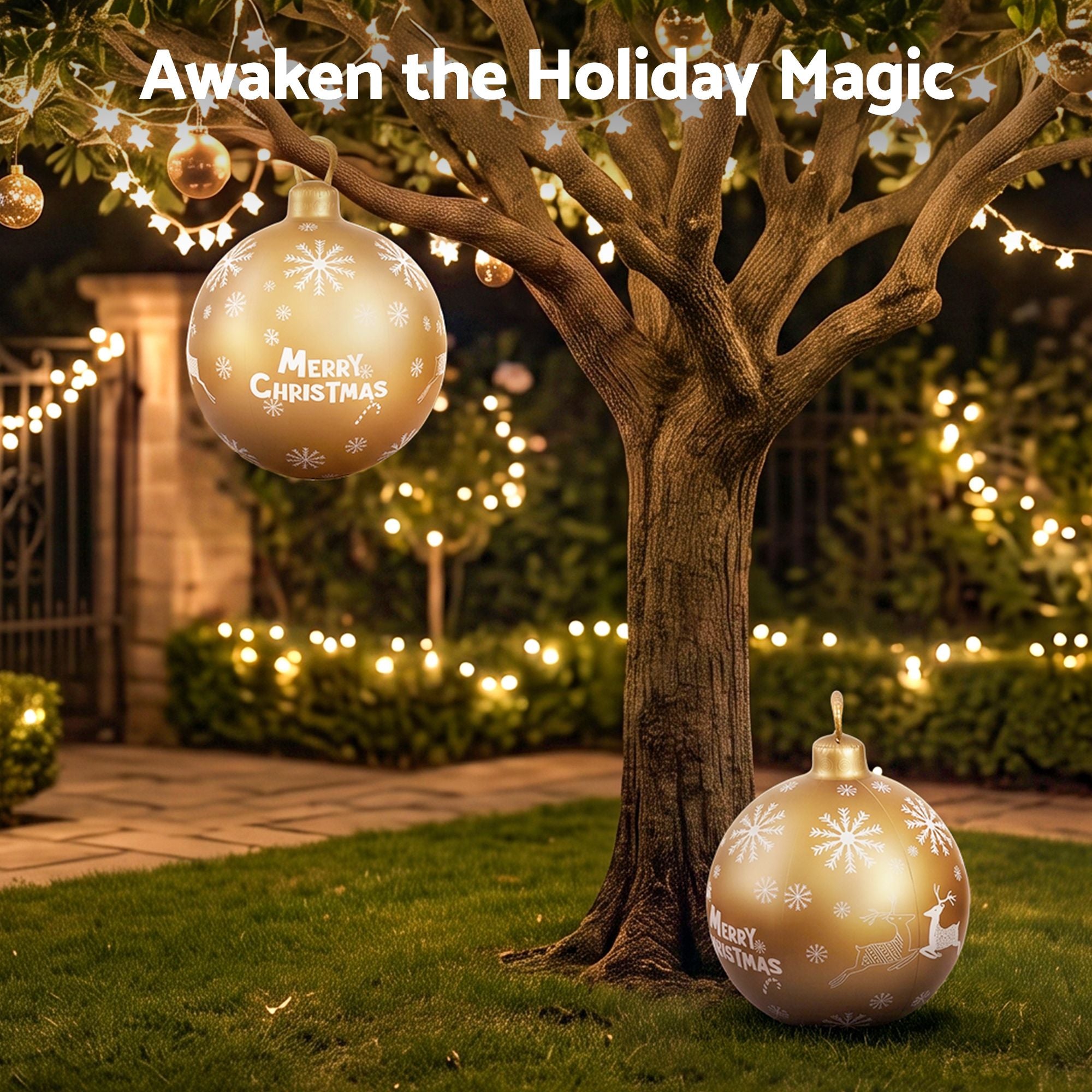 Jingle Jollys Christmas Inflatable Ball Bauble 60cm Outdoor Decoration Gold Bedworld