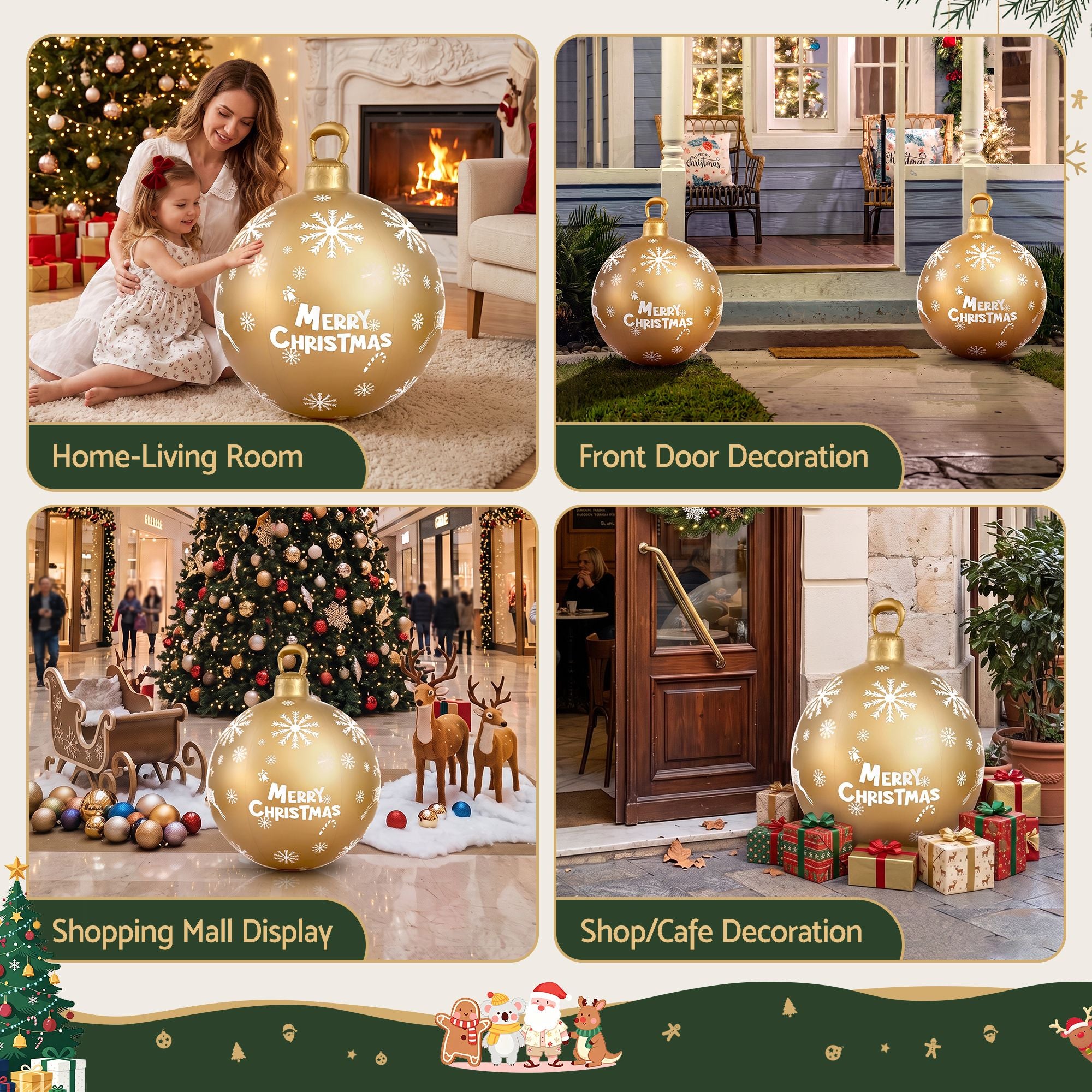 Jingle Jollys Christmas Inflatable Ball Bauble 60cm Outdoor Decoration Gold Bedworld