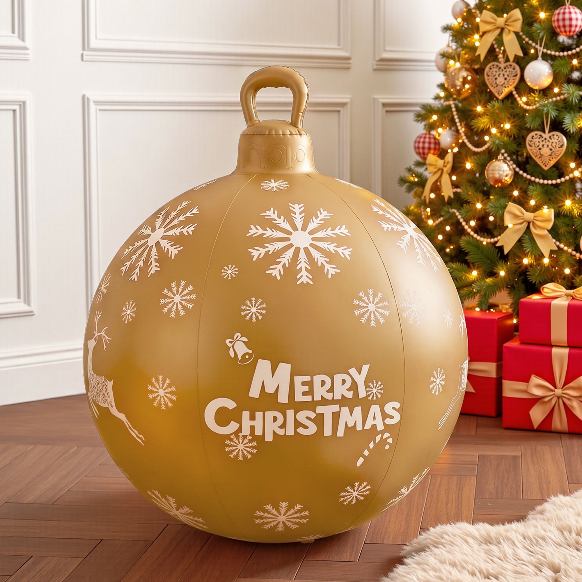 Jingle Jollys Christmas Inflatable Ball Bauble 60cm Outdoor Decoration Gold Bedworld