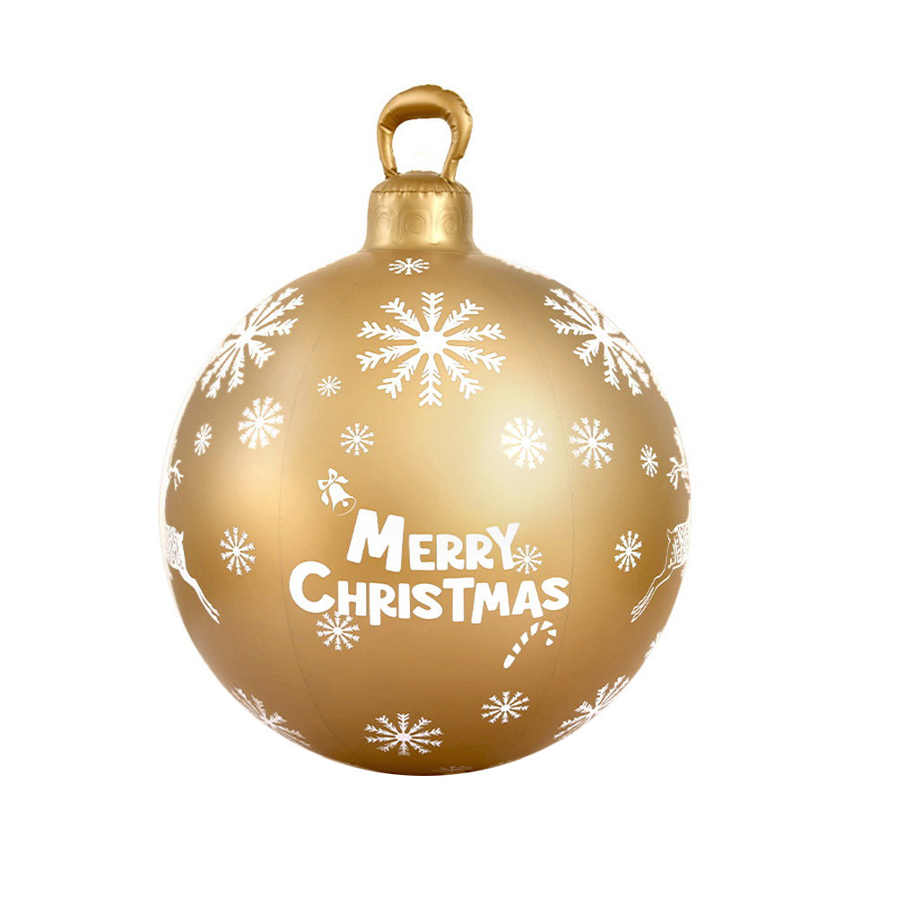 Gold inflatable Christmas bauble ball, snowflake pattern and 'Merry Christmas'