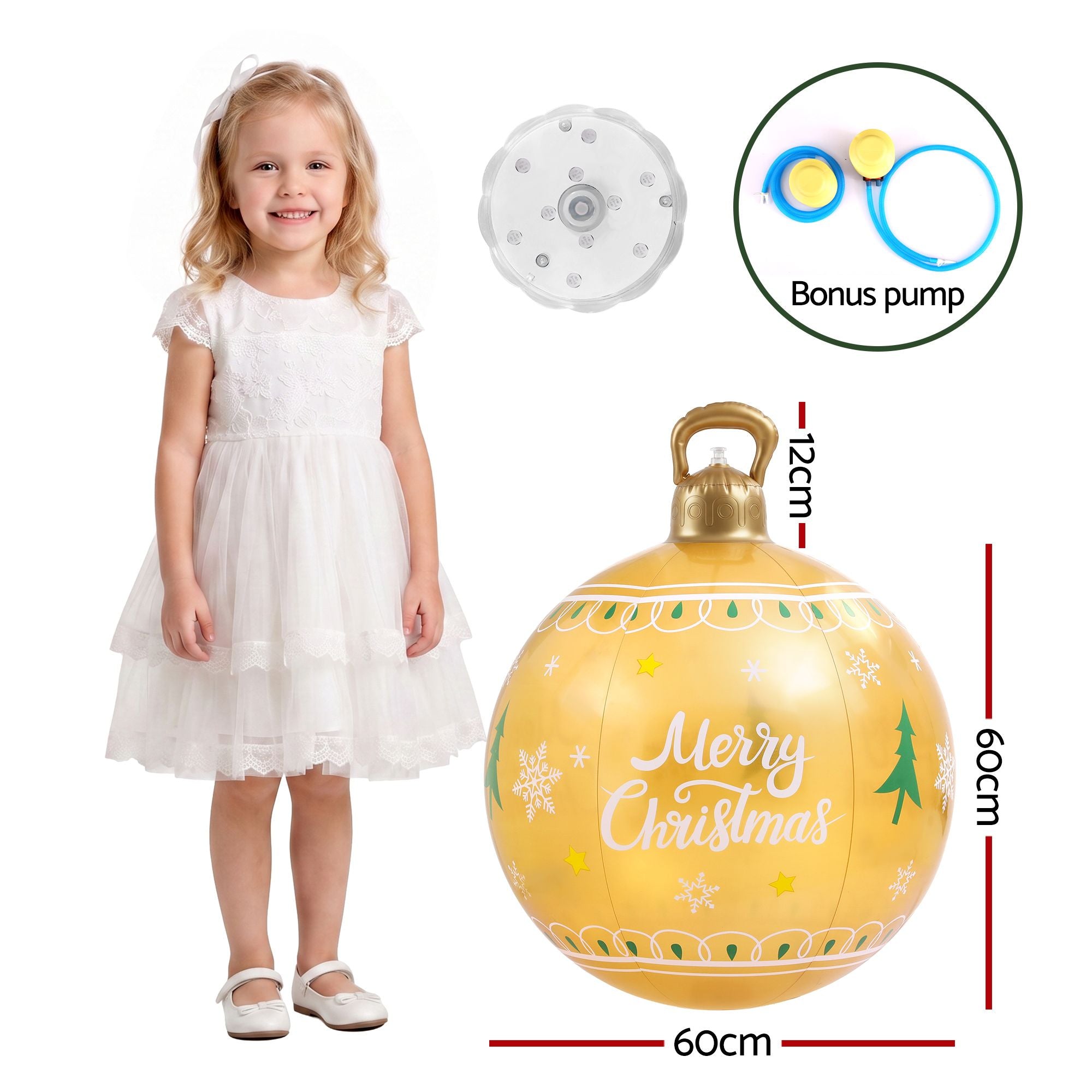 Jingle Jollys Christmas Inflatable Ball 60cm Led Illuminated Xmas Decoration Bedworld