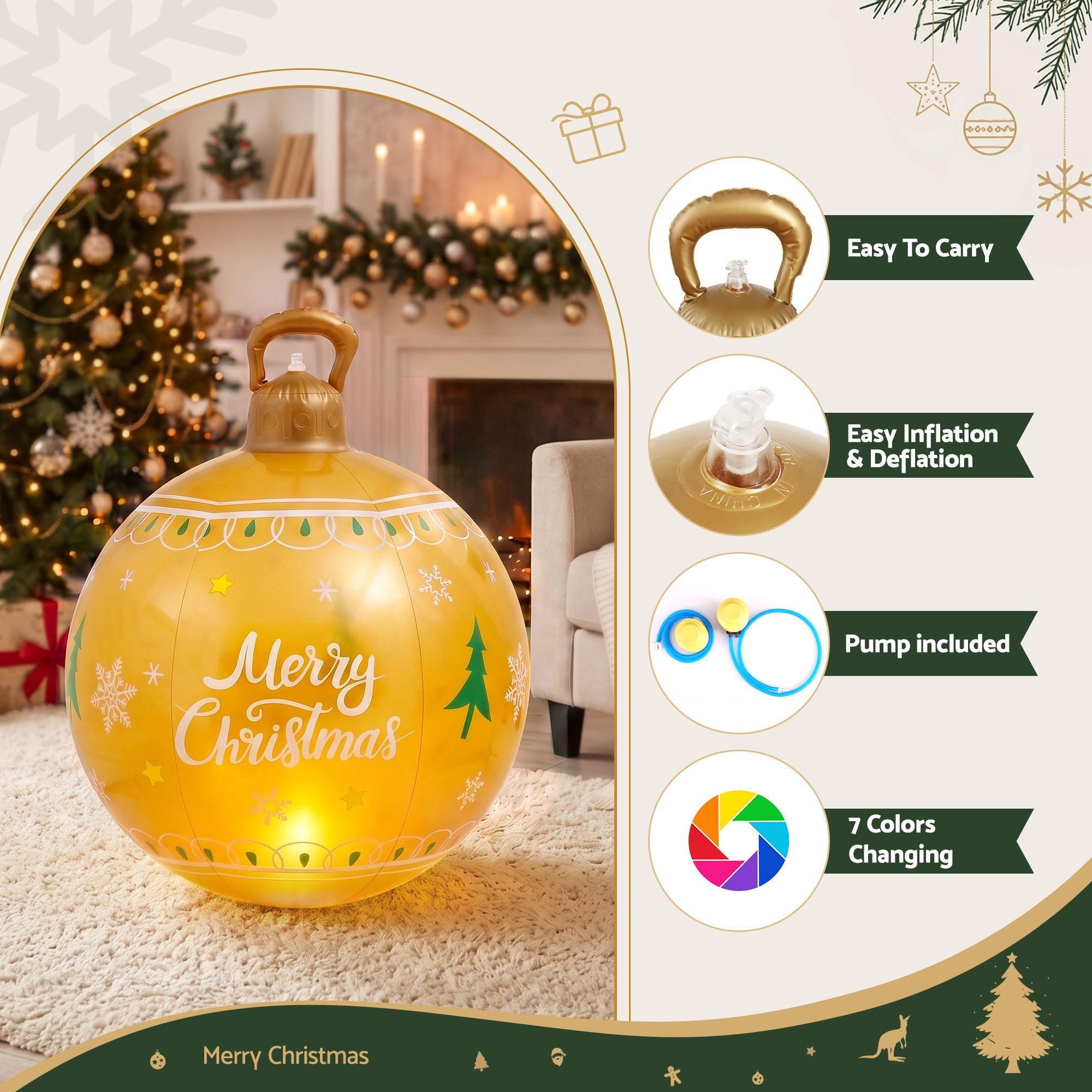 Jingle Jollys Christmas Inflatable Ball 60cm Led Illuminated Xmas Decoration Bedworld
