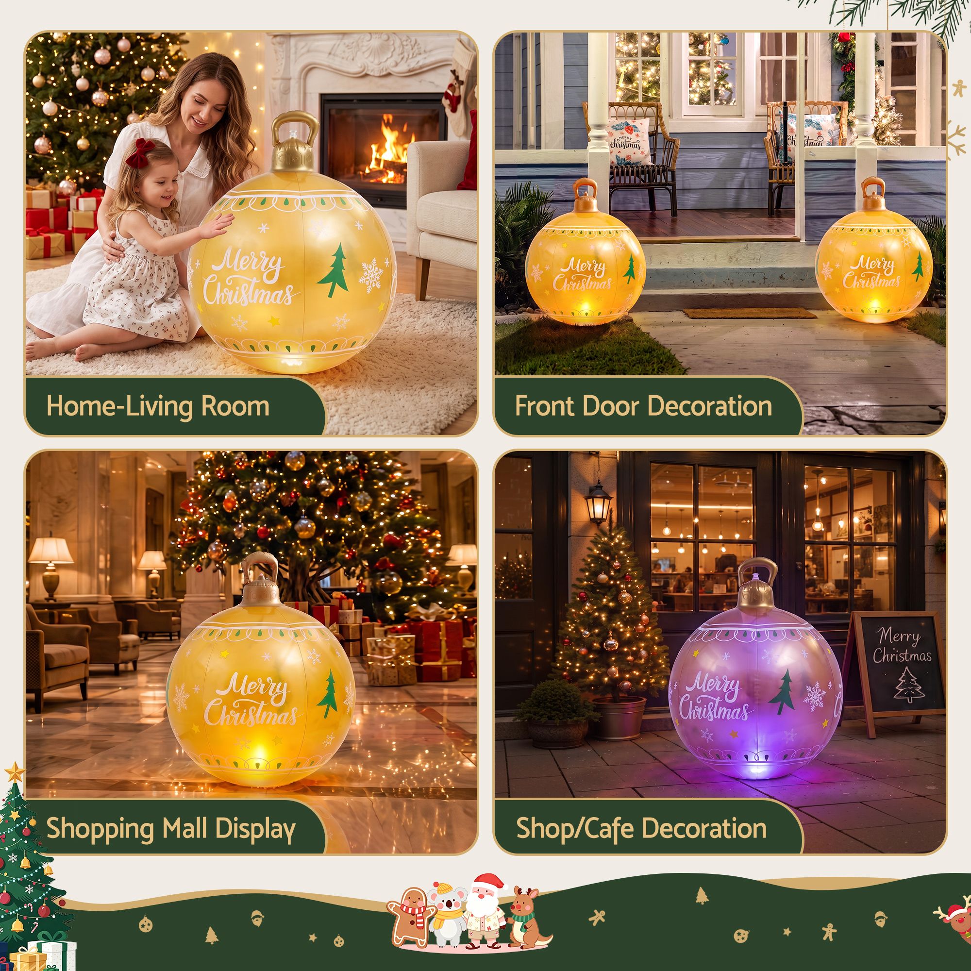 Jingle Jollys Christmas Inflatable Ball 60cm Led Illuminated Xmas Decoration Bedworld