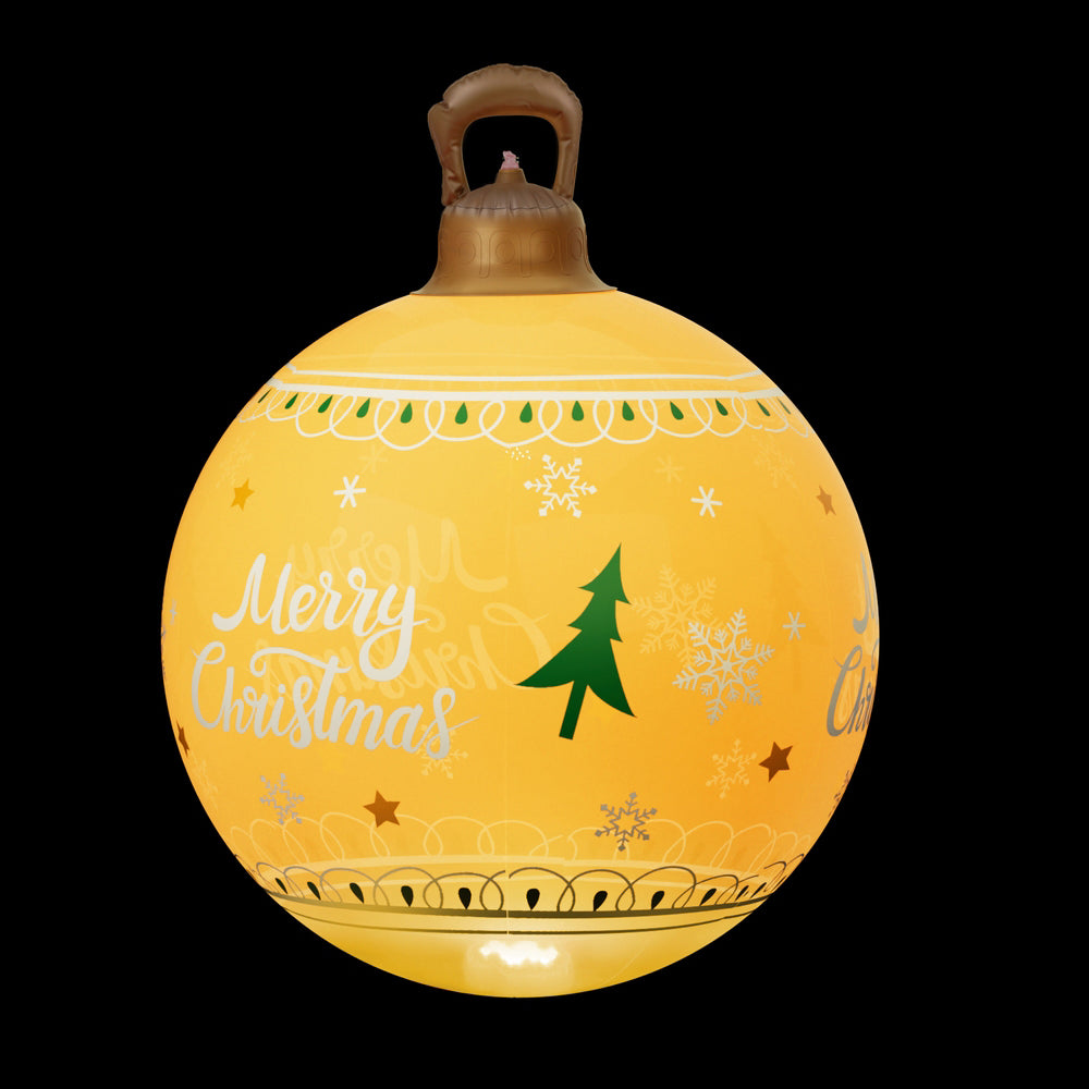 Yellow Christmas inflatable LED ball with Merry Christmas lettering and tree design
