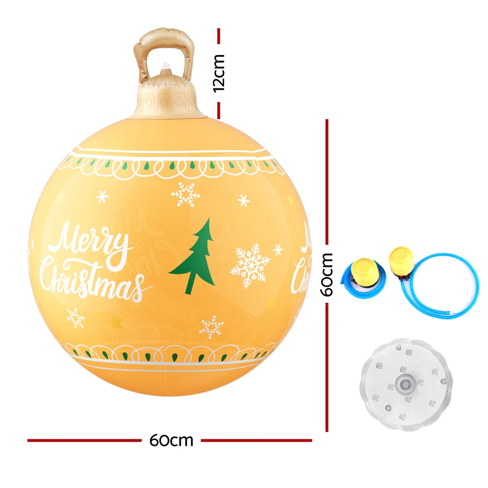 Yellow Christmas inflatable LED ball with handle plus pump and valve parts included