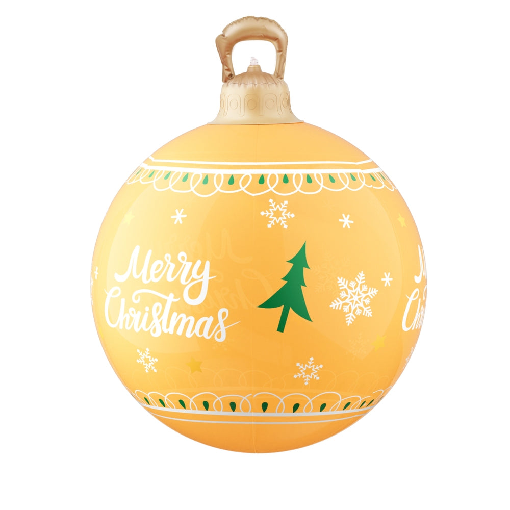 Yellow Christmas inflatable LED ball with Merry Christmas message, tree and snowflake graphics