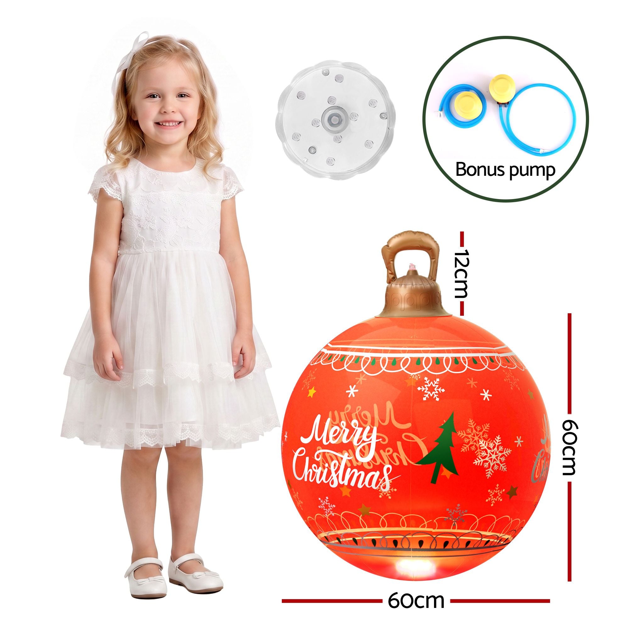 Jingle Jollys Christmas Inflatable Ball 60cm Led Illuminated Xmas Decoration Red Bedworld