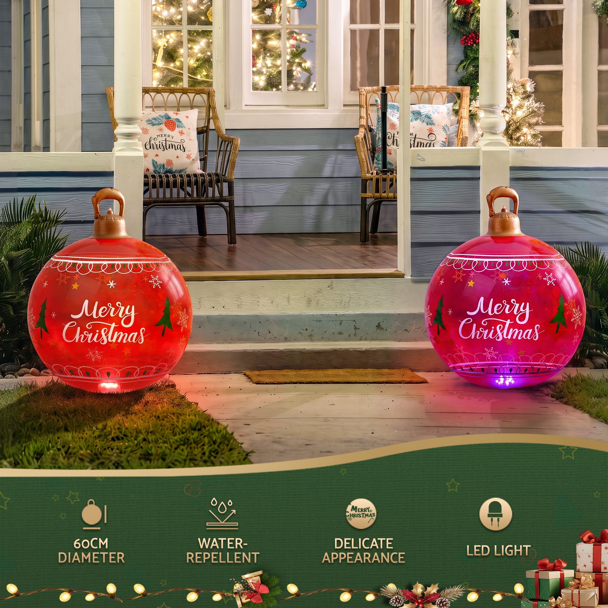 Jingle Jollys Christmas Inflatable Ball 60cm Led Illuminated Xmas Decoration Red Bedworld