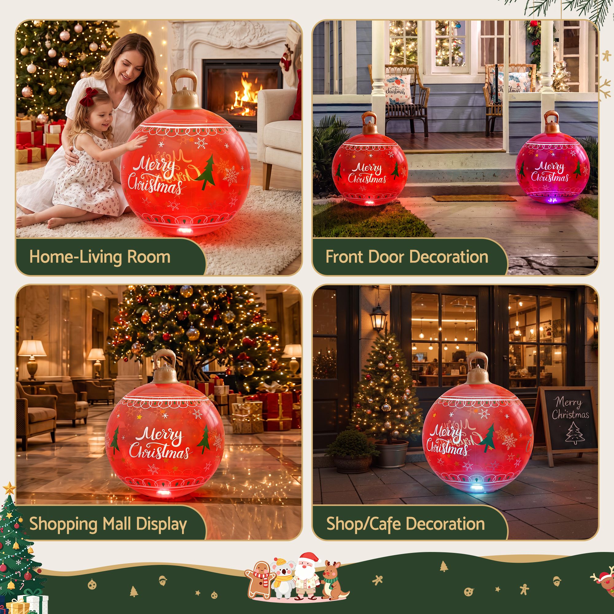 Jingle Jollys Christmas Inflatable Ball 60cm Led Illuminated Xmas Decoration Red Bedworld