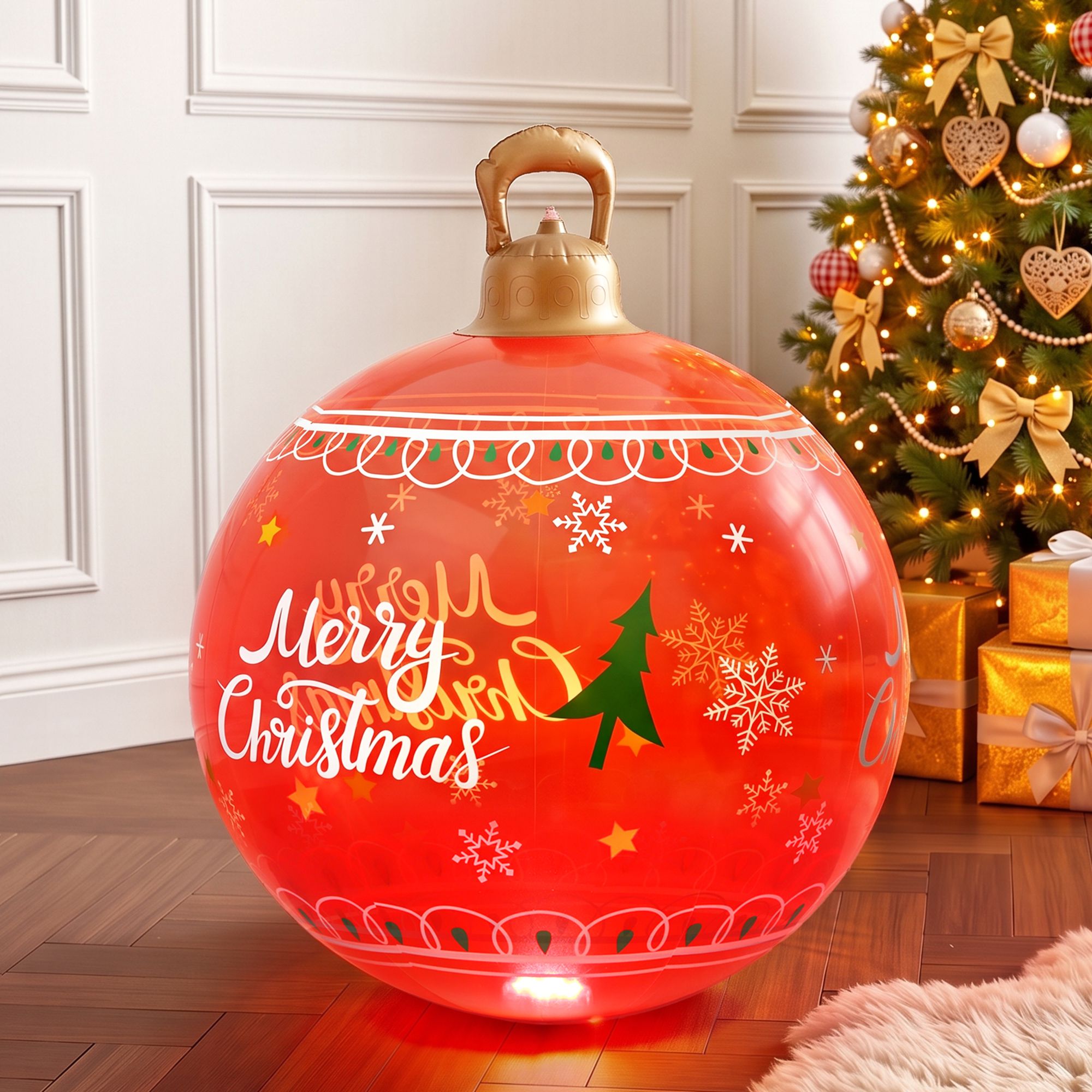Jingle Jollys Christmas Inflatable Ball 60cm Led Illuminated Xmas Decoration Red Bedworld