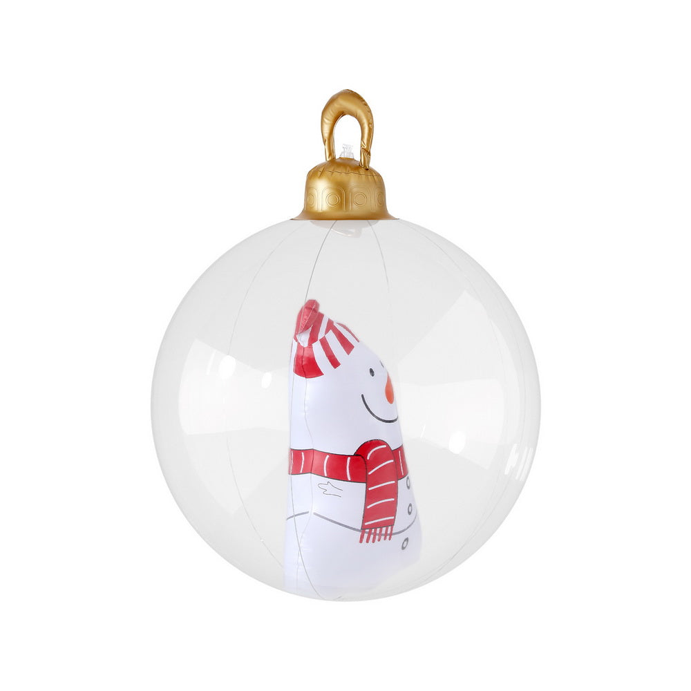 Snowman inflatable Christmas bauble ornament with red striped scarf and gold handle