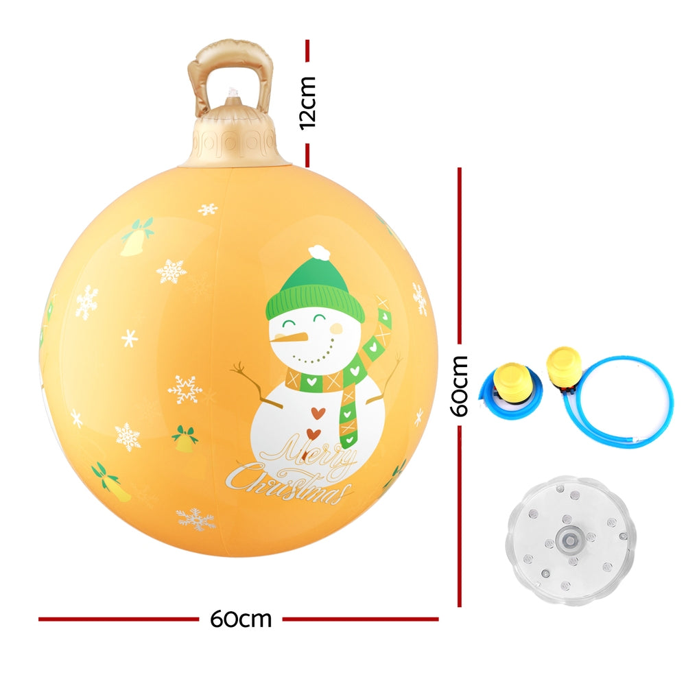 Inflatable snowman Christmas ball with LED light and bonus pump, yellow