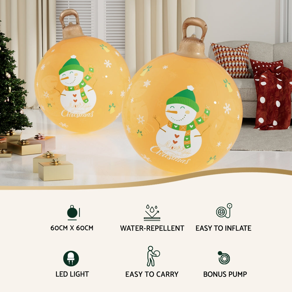 Inflatable Christmas snowman ball decoration in yellow, two balls shown