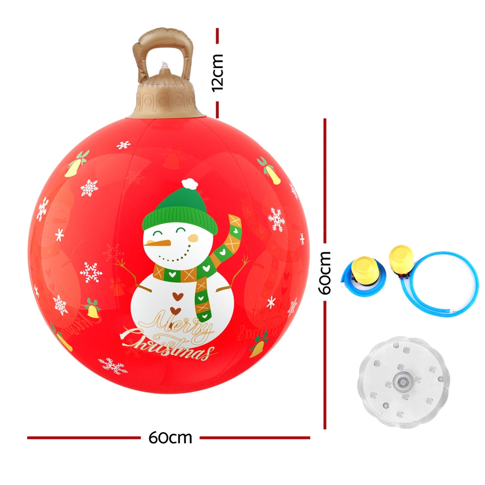 Orange inflatable Christmas ball with LED snowman graphic and top carry handle
