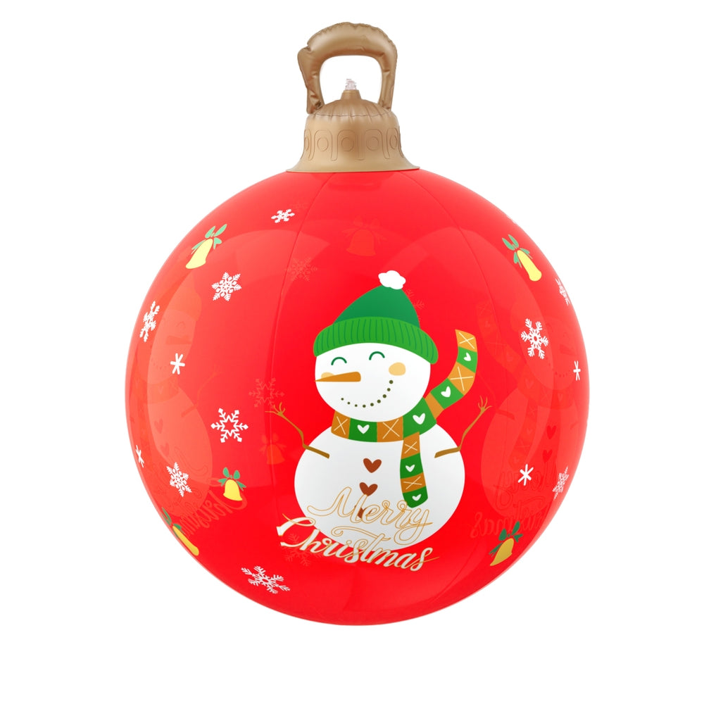 Orange inflatable Christmas ball with LED snowman face and 'Merry Christmas' print