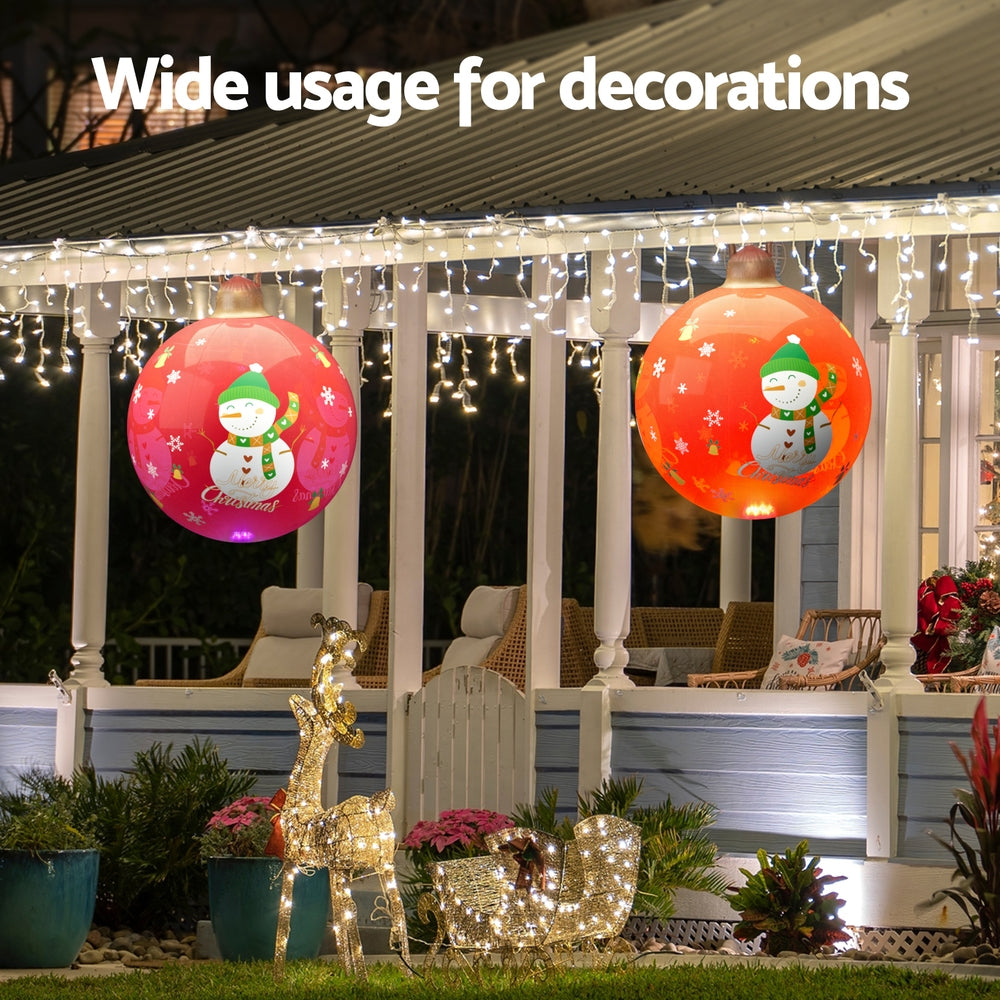 Orange LED inflatable Christmas snowman balls with carry handles, hanging decoration