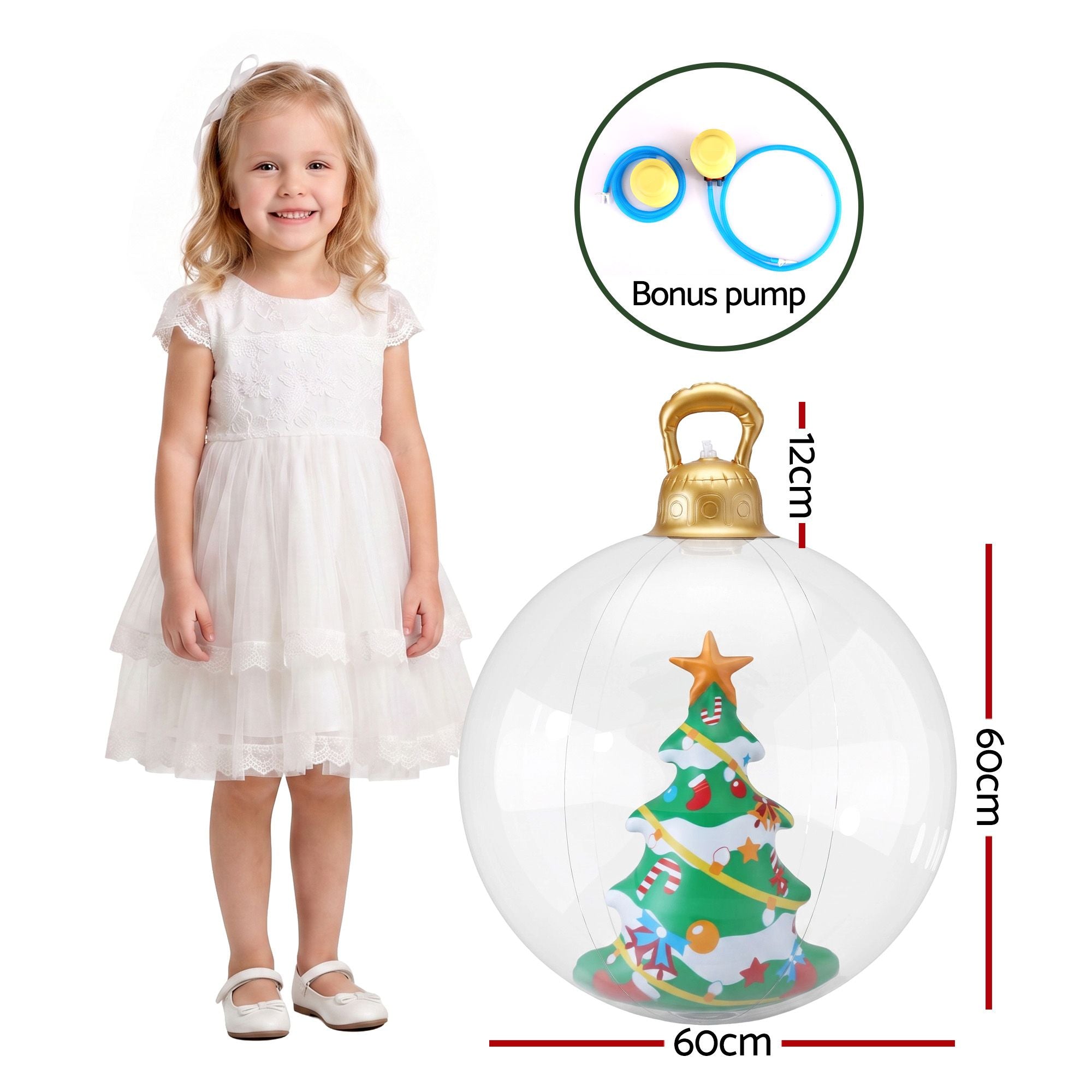 Jingle Jollys Christmas Inflatable Ball 60cm Tree Decoration Giant Bauble Clear Bedworld