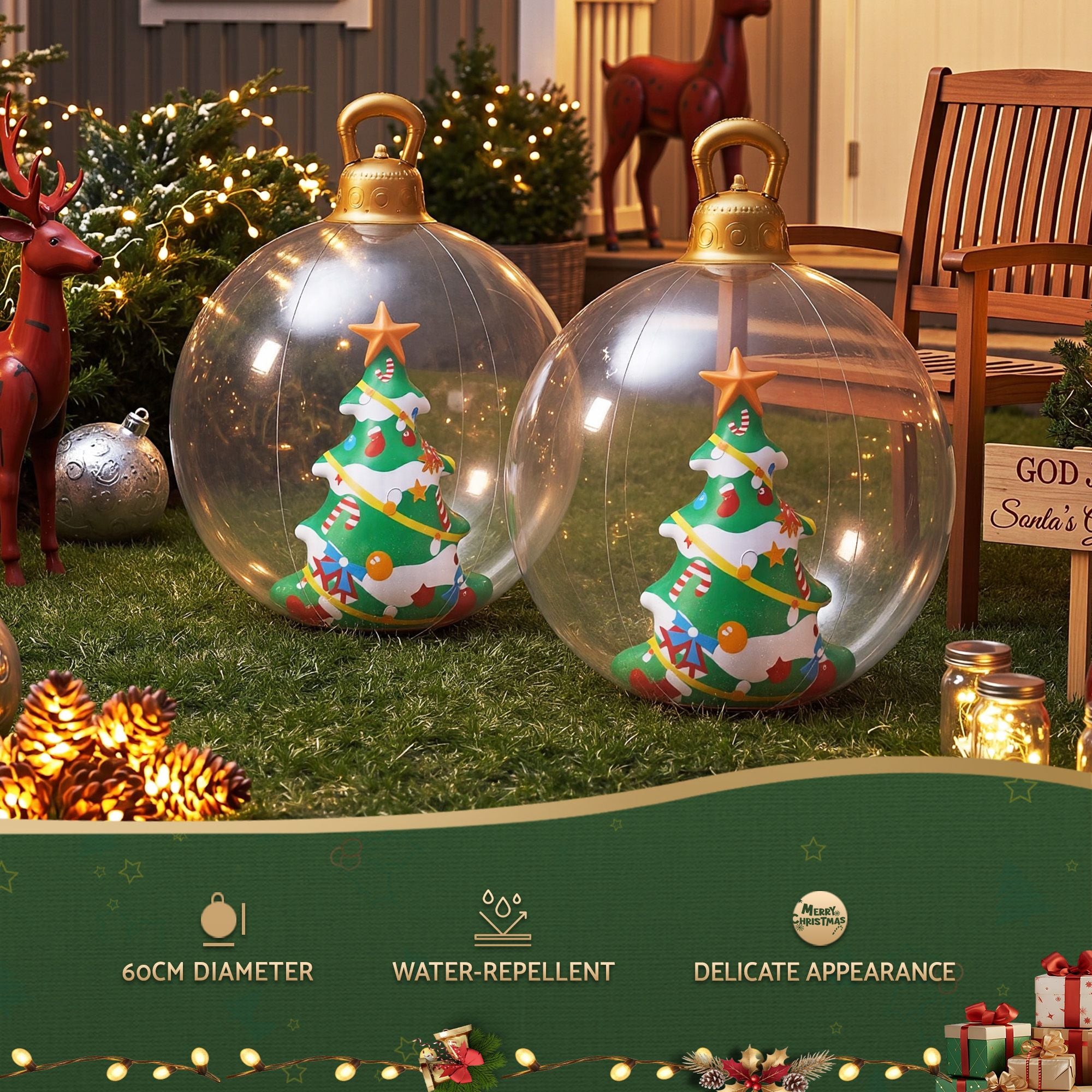 Jingle Jollys Christmas Inflatable Ball 60cm Tree Decoration Giant Bauble Clear Bedworld