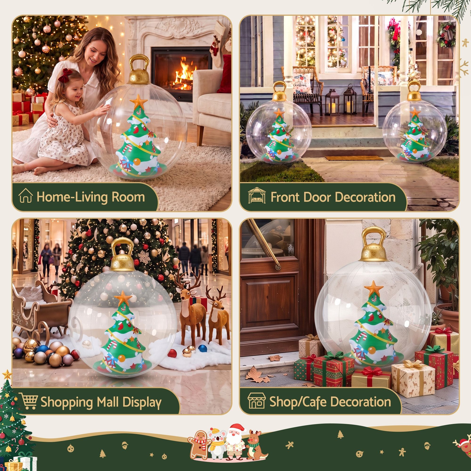 Jingle Jollys Christmas Inflatable Ball 60cm Tree Decoration Giant Bauble Clear Bedworld