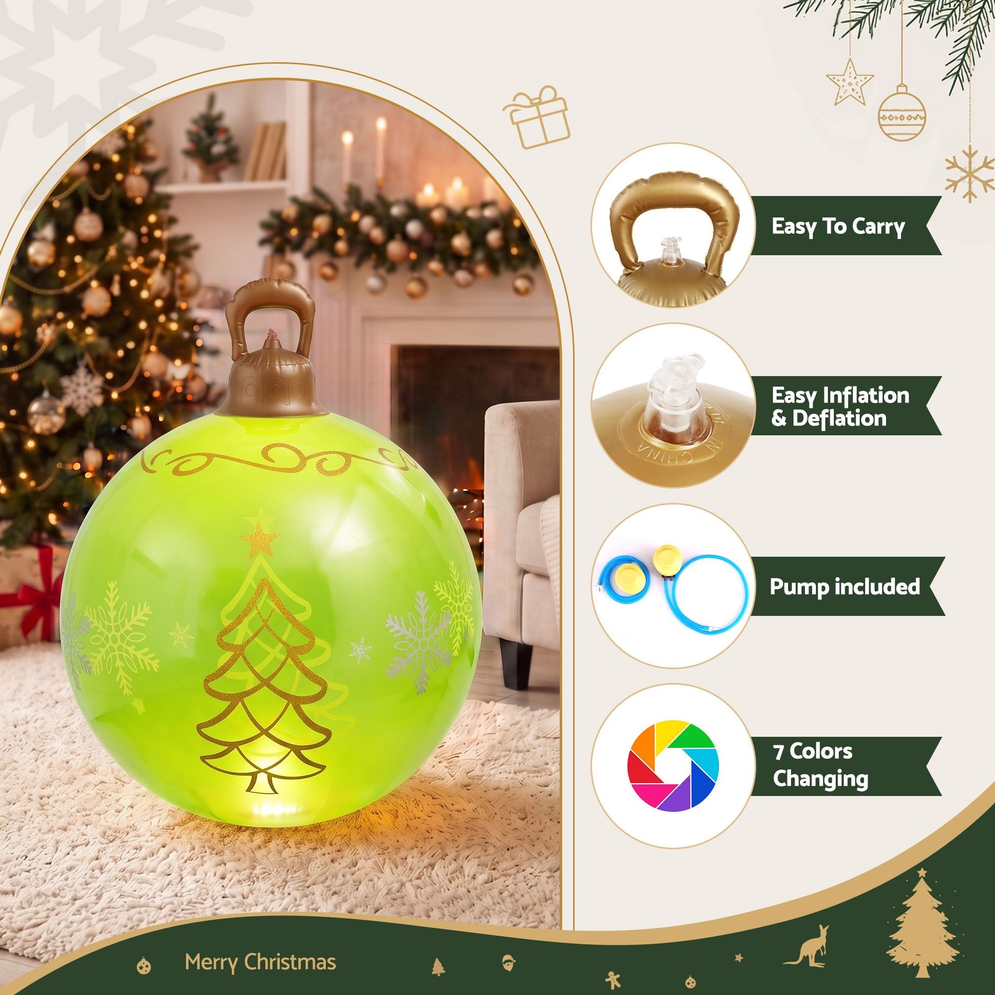 Jingle Jollys Christmas Inflatable Ball 60cm Led Illuminated Xmas Decoration Bedworld