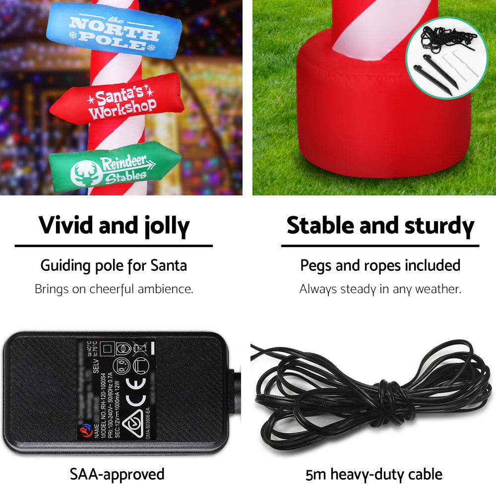 Inflatable candy cane pole with power adapter and 5 m heavy-duty cable.